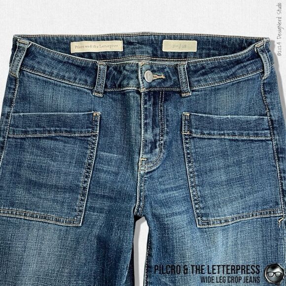 ANTHROPOLOGIE PILCRO & THE LETTERPRESS WIDE LEG CROP SAILOR JEANS SIZE 28 - Picture 3 of 13